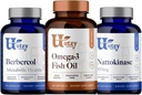 Utzy Naturals Berbercol Netherlands 124; 500mg Citrus Bergamot (jako Bergamonte) & Berberine, Nattokinase Nether124; 100mg + Omega 3 Fish Oil