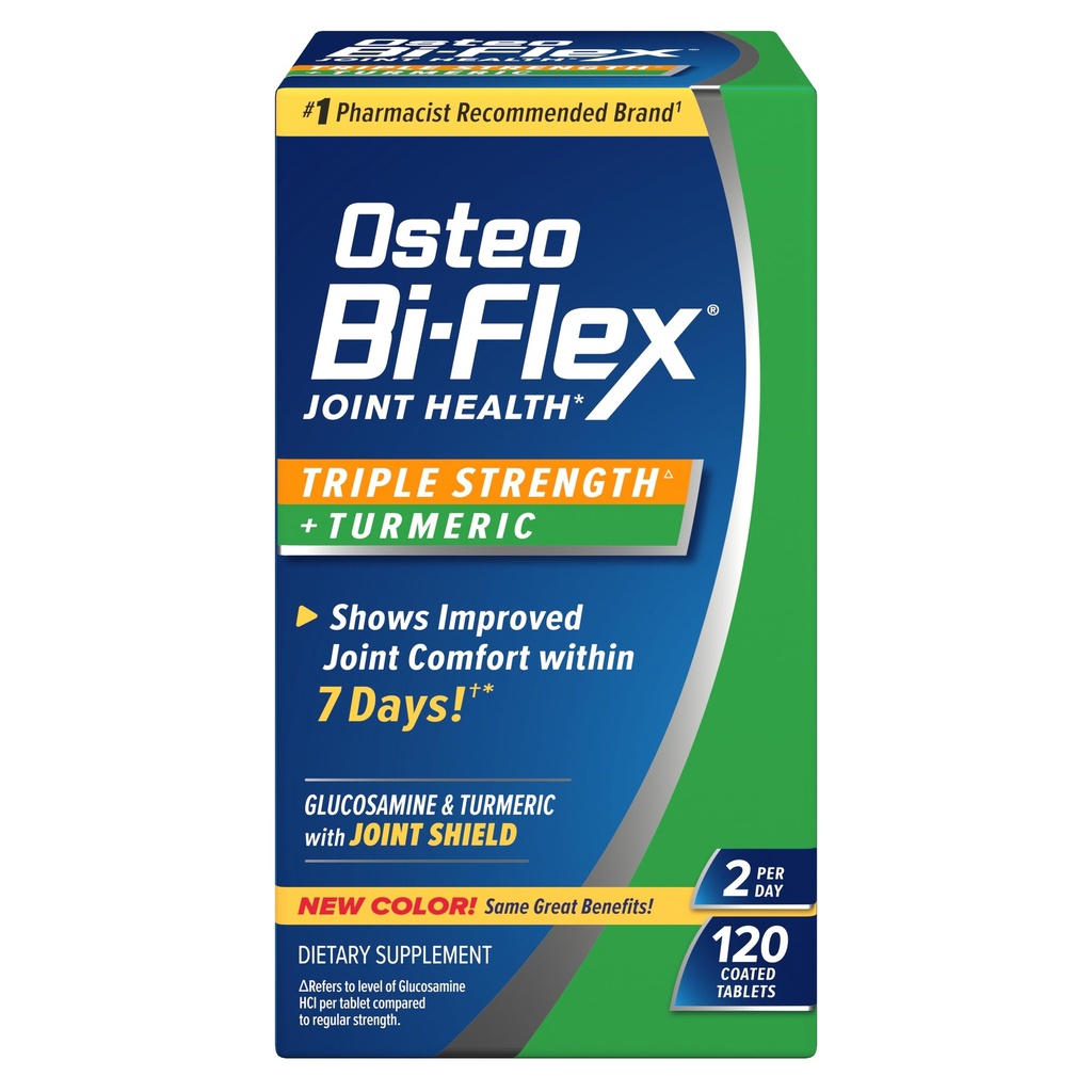 Osteo Bi- Flex Glukozamina Triple Strength Plus Turmeric Supplement z Curcumin do wspólnego wsparcia i zakresu ruchu, 60 Day Supply, 120 Tabletki powlekane, Joint Health Nutritional Supplements
