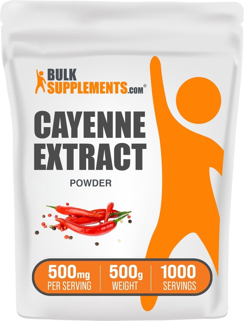 BulkSupplements.com Cayenne Pepper Extract Powder - Capsicum Supplement, Capsicum Extract - 500 mg Cayenne Extract per Serving, Cayenne Supplement - Gluten Free (500 gramów - 1,1 lbs)