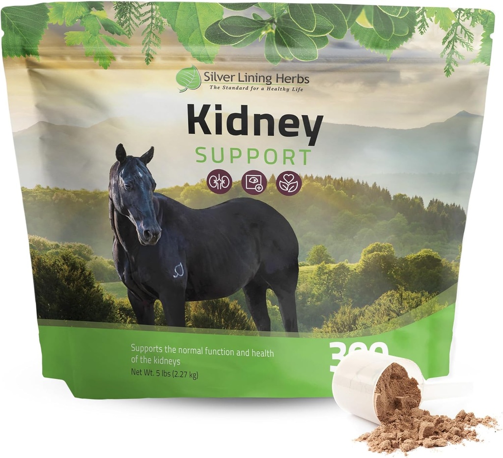 Silver Lining Herbs Kidney Support Supplement for Horses - Horse Supplements for Kidney Health and Bladder Support - Complete with Chamomile, Garlic, Juniper Berry, and More - 5 lb (300 Servings)