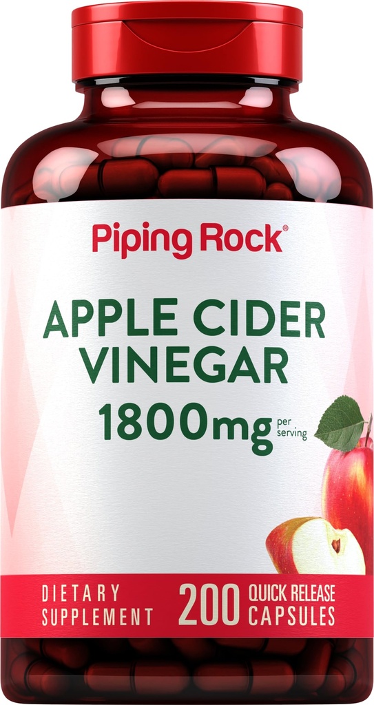 Piping Rock Jabłko Cydr Kapsułki 1800 mg XI124; 200 Tabletki XI124; Moc Formuły XI124; Suplement ACV dla mężczyzn i kobiet XI124; Non-GMO, Gluten Free
