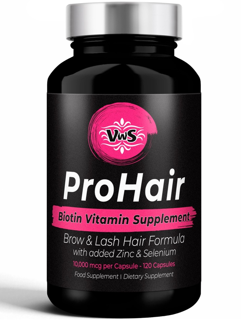 VWS Biotin 10,000 µg Suplement diety w / Cynk & Selenium do promowania grubszego wzrostu włosów, Silniejsze paznokcie i zdrowa skóra dla kobiet i mężczyzn, 120 Kapsułki wegańskie