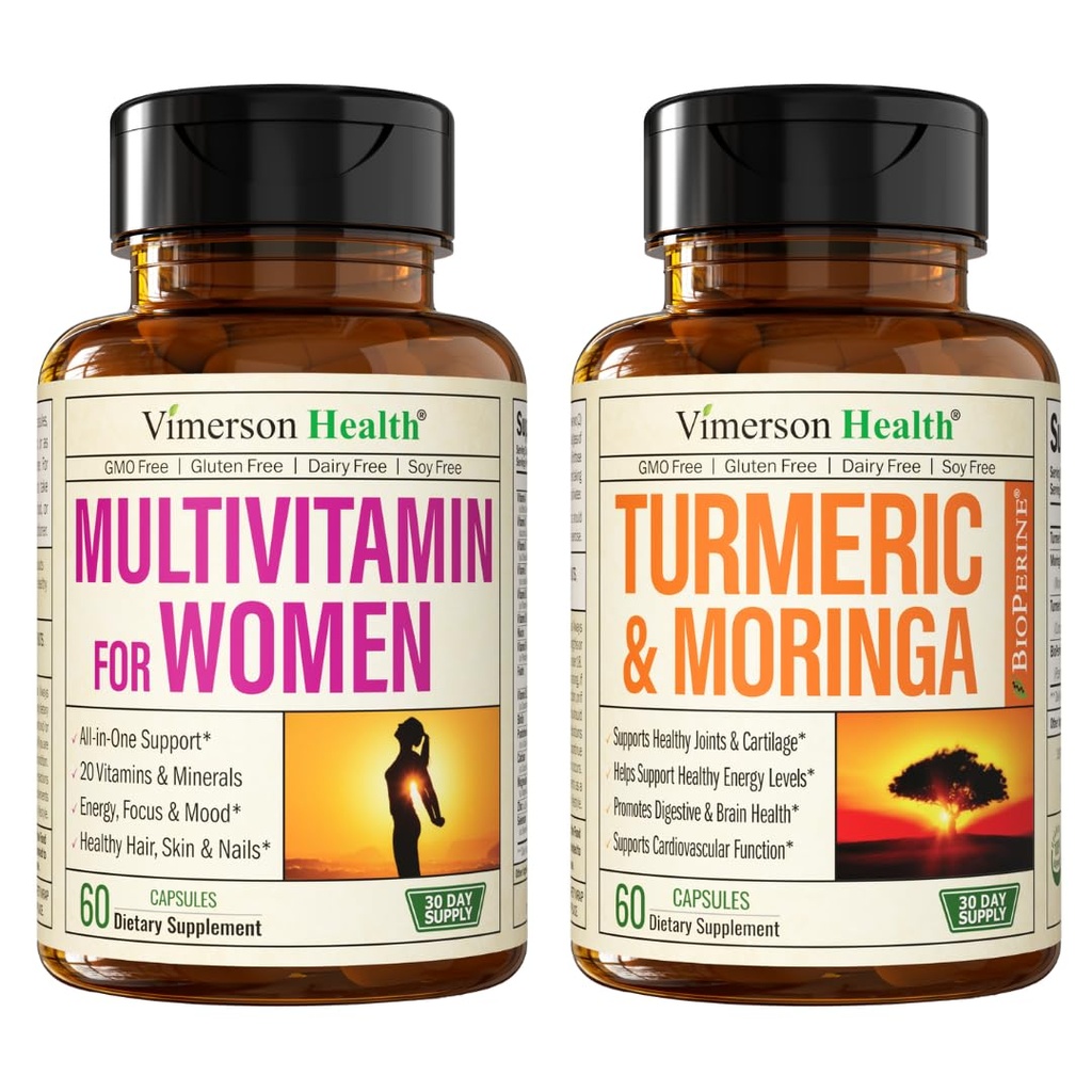 Vimerson Health Women 's Multivitamin & Turmeric Moringa Supplement for Immune Support, Energy, Mood, Hair, Skin, Nails, Joints and Travement.