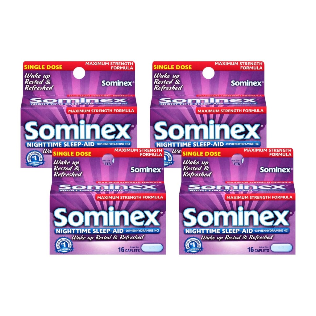 Sominex Nighttime Sleep- Aid Cappets, Maksymalna moc, 16- Liczenie Pudełka (Opakowanie po 4)