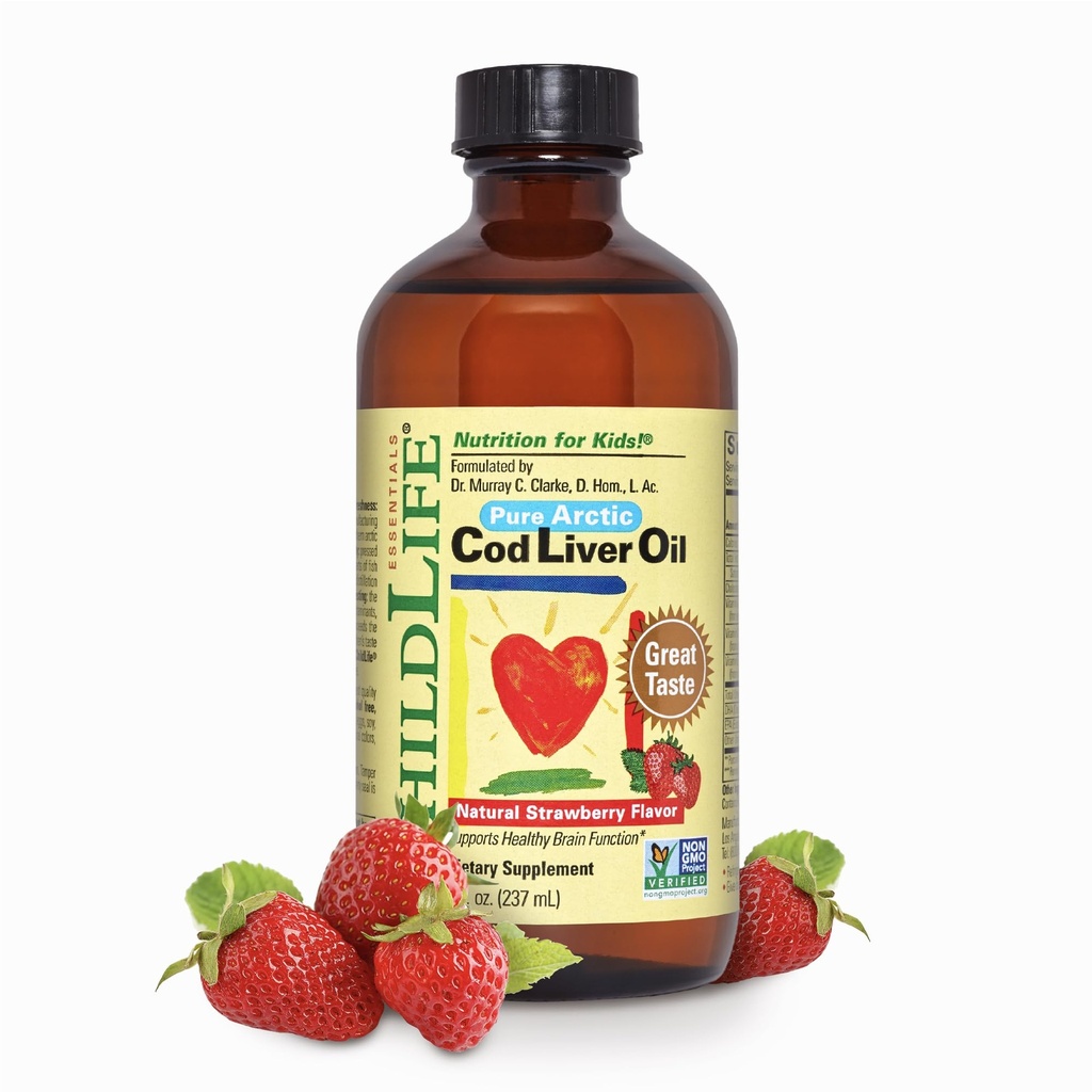 ESTENTYFIKATY ROŚLIN LĄDOWYCH DLA DZIECI - Dzieci LĄDOWE płyny olejowe, dla dzieci 6 + Miesiące, Toddlers, Dodano DHA, EPA, Omega-3 Kwasy tłuszczowe - Truskawka, 8 fl oz