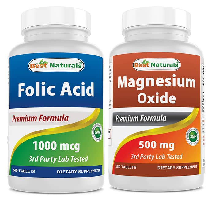 Najlepsze naturalne Kwas foliowy 1000 µg & tlenek magnezu 500 mg