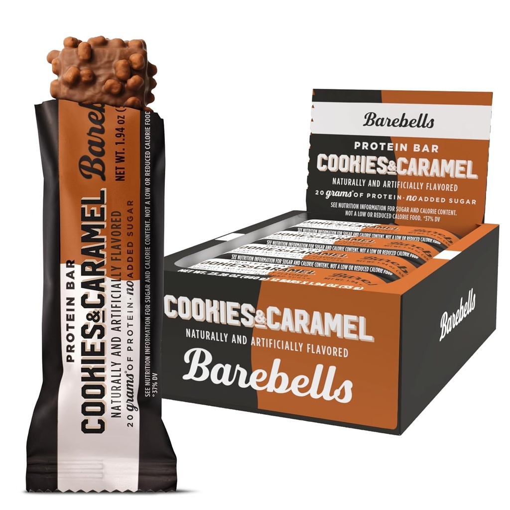 Barebells Bary proteinowe Ciasteczka i Karmel - 12 Hrabia, 20g Wysokie zabiegi proteinowe - Czekoladowy bar odżywczy z 1g Sugar ogółem - On-The- Śniadanie lub post-Workout przekąski