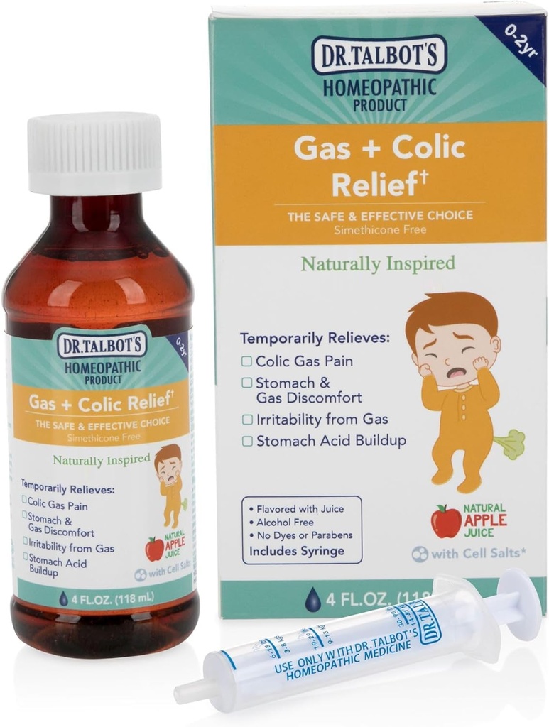 Dr. Talbot 's Gaz + Colic Relief Liquid Medicine, naturalnie zainspirowany, dla niemowląt, obejmuje siringe, Jabłkowy Sok Flavor, 4 Fl Oz