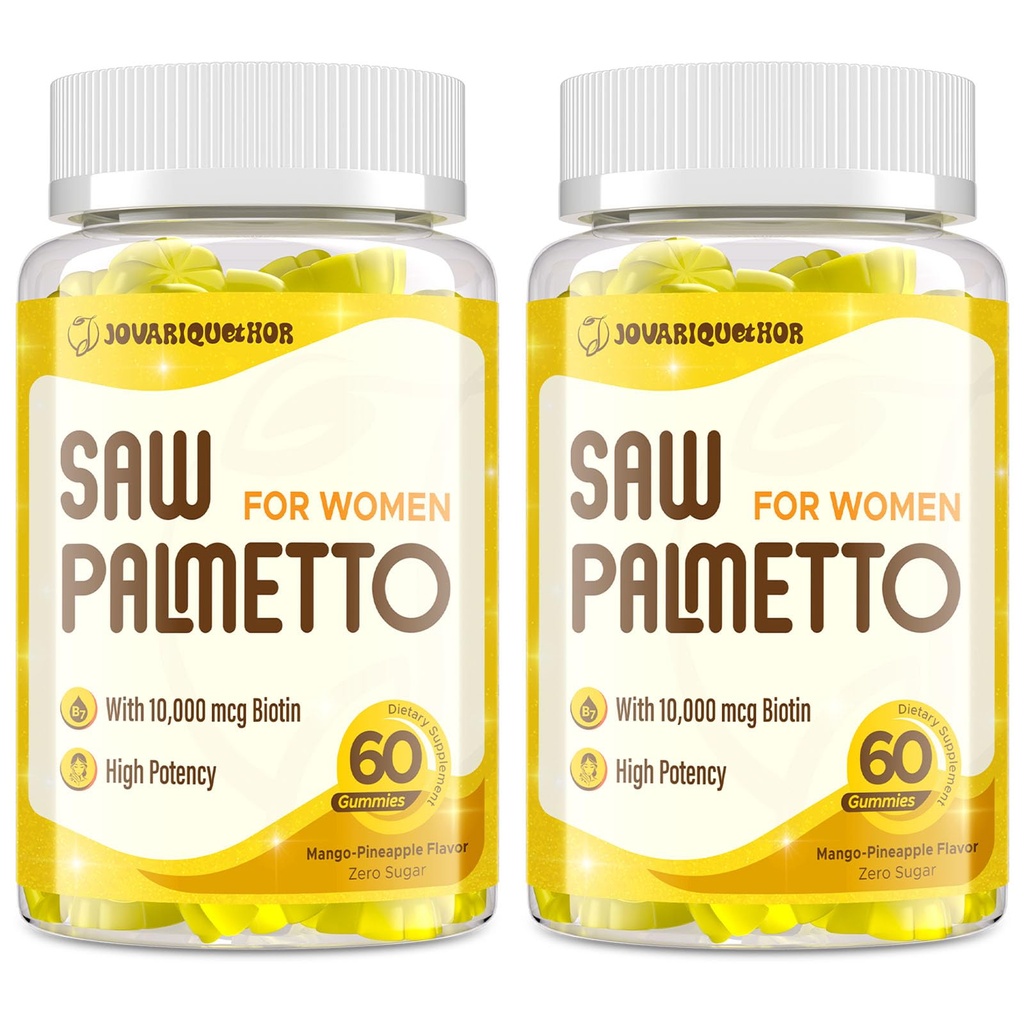 Saw Palmetto for Women - DHT Blocker Hair Growth Supplement - 500mg Potent Saw Palmetto Gummies for Hair, Skin, Nails, Urnary Wellness - Mango-Ananas Flavor - 120 Gummies