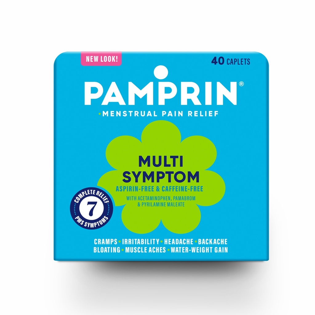 Formuła Pamprin Multi- Symptom, z acetaminofenem, menstruacyjne objawy ulgi, w tym skurcze, ból, wzdęcia i drażliwość 40 Kapsułki