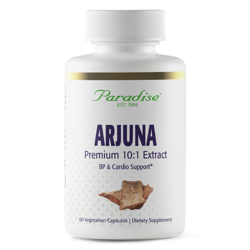 Paradise Herbs Arjuna, Wsparcie sercowo-naczyniowe, Utrzymanie ciśnienia krwi, Heart Health, Suplement przeciwutleniający, Wegan, Non-GMO, Gluten Free, 60 Kapsułki wegetariańskie