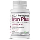Koji Fermentowany Żelazo Plus - Żelazo suplement z witaminą C, Witamina D3 i Folate do wspomagania krwi, Łatwo Absorbowane i Biodostępne, Stomach Friendly, Wegan, Non-GMO - 60 Kapsułki
