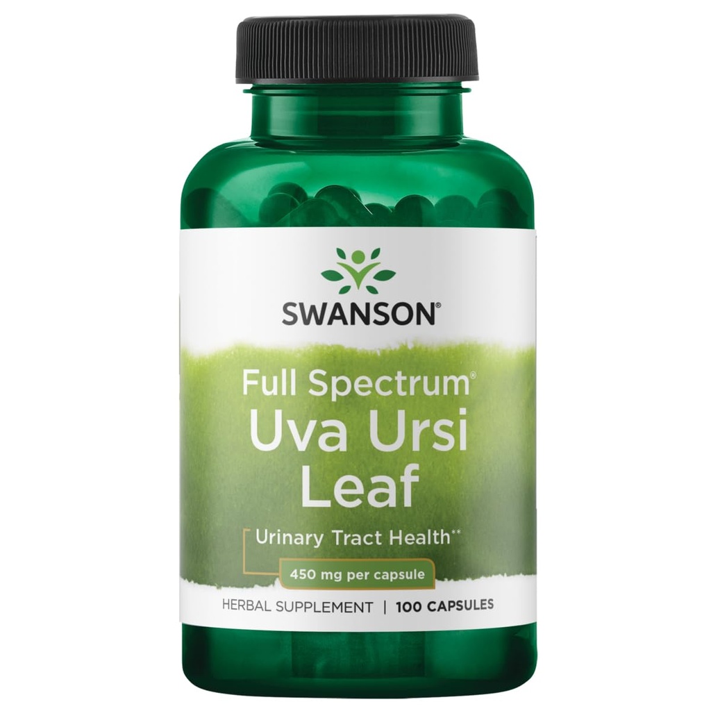 Swanson Full- Spectrum Uva Ursi Leaf - Herbal Supplement Supplement Supporting Nerki & Urnary Tract Health - May Support Cardival System Function & Bladder Health - (100 kapsułek, 450mg każdy)