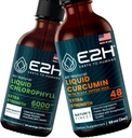 E2H: Chlorofil płynny i kurkumina ciekła z kurkuminy turmerowej 124; Wegan, Non-GMO - 2 Fl Oz Each (4 Fl Oz Total) - Pasek