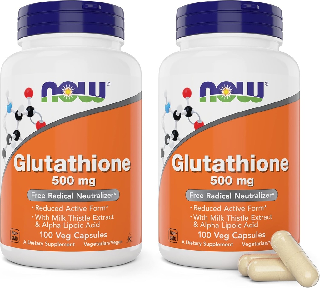 Teraz Glutathione 500 mg, 100 Kapsułek wegańskich (Opakowanie 2) - Zmniejszona forma GSH Suplement - Wzmocnione z ekstraktu Thistle mleka i kwasu lipoinowego alfa