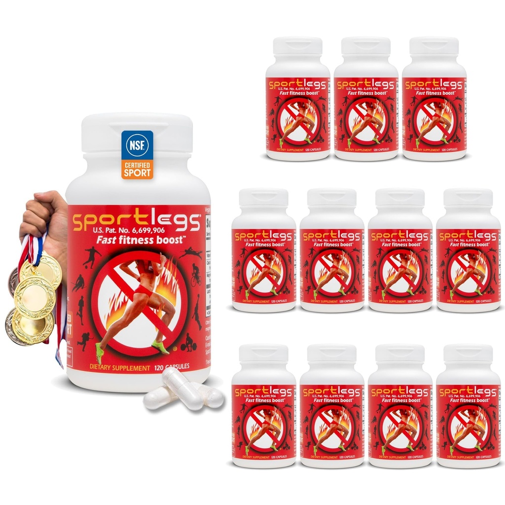 SPORTLEGS Fast Fitness Boost Wstępny trening dla mężczyzn i kobiet, Suplement kwasu mlekowego, Paliwo Endurance Sports, Suplementy Endurance dla biegaczy - NSF Certified for Sport, 120- Butelka kapsułki, Opakowanie 12