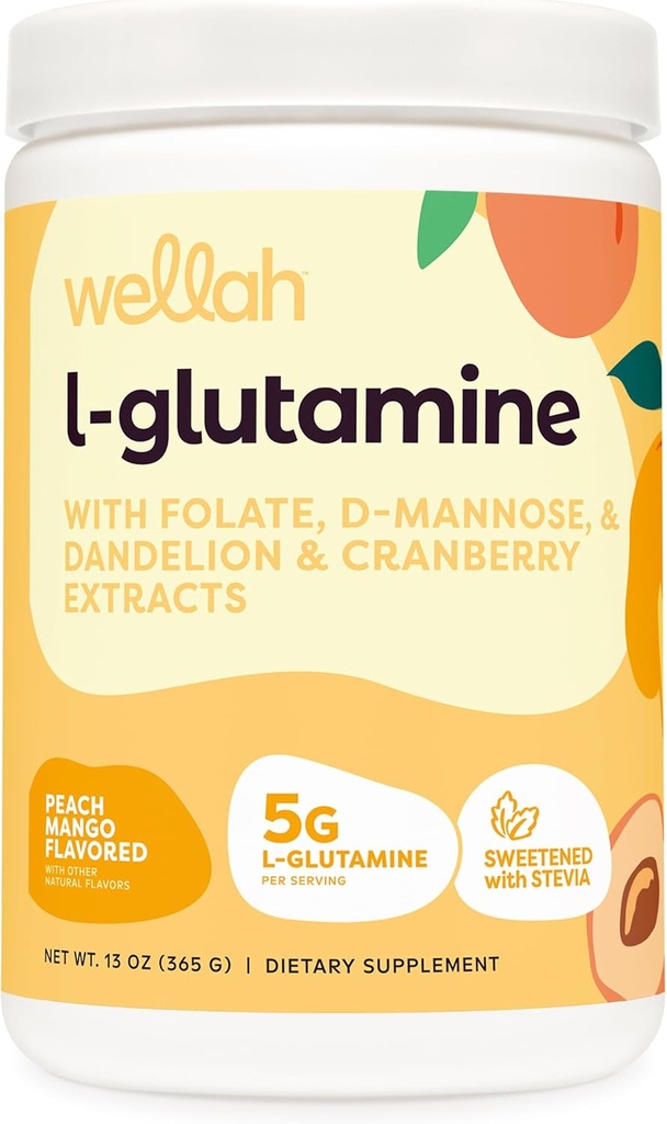 Wellah L- Glutamine Peach Mango (50 Sług) - 5g L- Glutamina Per Serving, Sweetened with Stevia