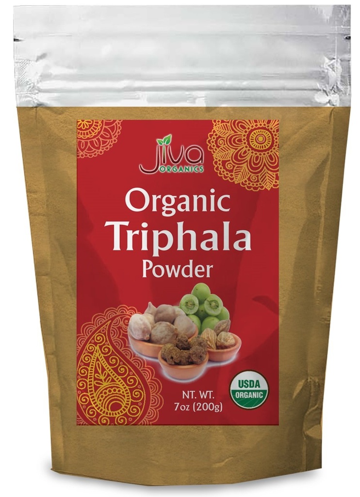 Jiva Organics Organic Triphala Powder 7 Ounce Bag - Ground Amla, Blastaki, i Haritaki Fruits blended, 100% Natural & Non-GMO