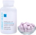 Consult Health IMMUNI- D Witamina D Superior Immunity Support Chewable Tablets Cherry Flavor - Cynk - Elderberry Fruit -Dietetyczne Wsparcie - 90 Count (1 Pack)