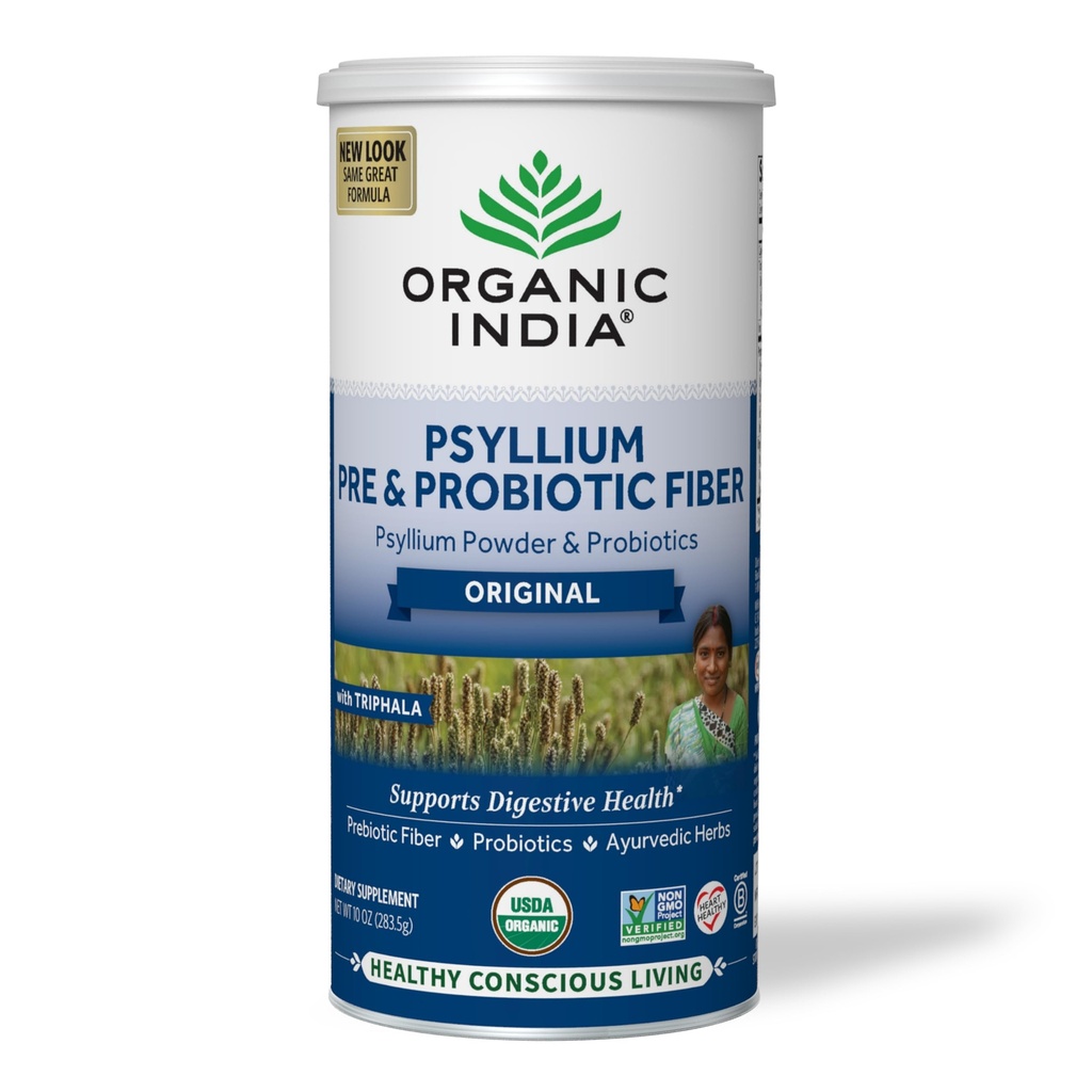 ORGANIC INDIA Proszek z łusek - Suplement Pre & Probiotic Fiber, Organic Pzylium Fiber Suplement, Cały Proszek z łusek Psylium, Fiber dietetyczny, USDA Organic, Gluten Free - 10 Oz