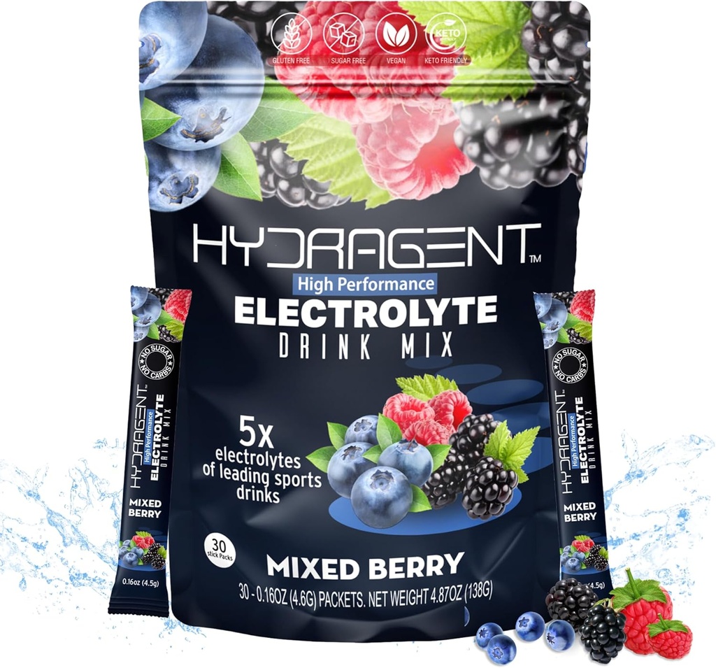 Electrolyte Replacement Stick Packs. Zero Sugar, elektrolity o wysokiej wydajności. Ponad 1000mg soli plus magnezu i potasu. Kluczowe minerały do hydrolizy. (Mieszane jagody)