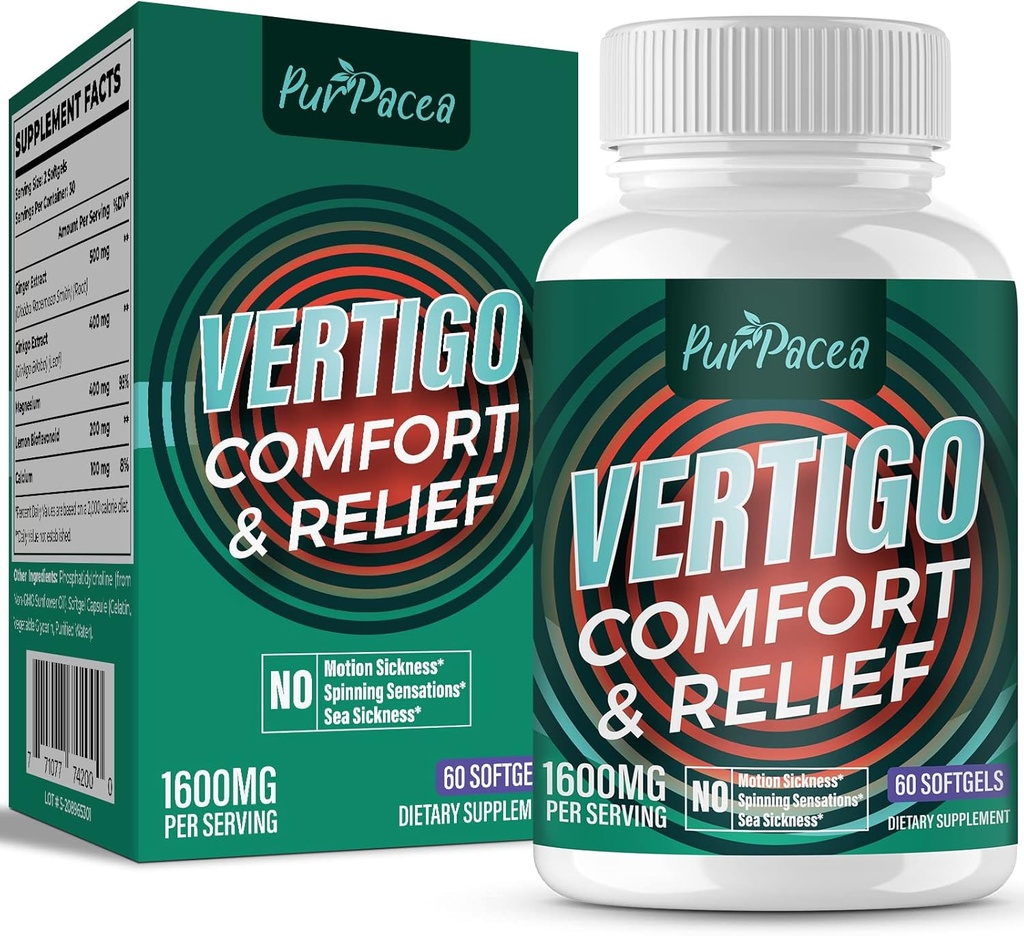 Liposomal Vertigo Supplement 1600MG, Advanced Absorption Formula, Natural Inner Ear Balance Supplement with Ginger & Ginkgo Biloba Extract, 60 Softgels, 30- Day Supply