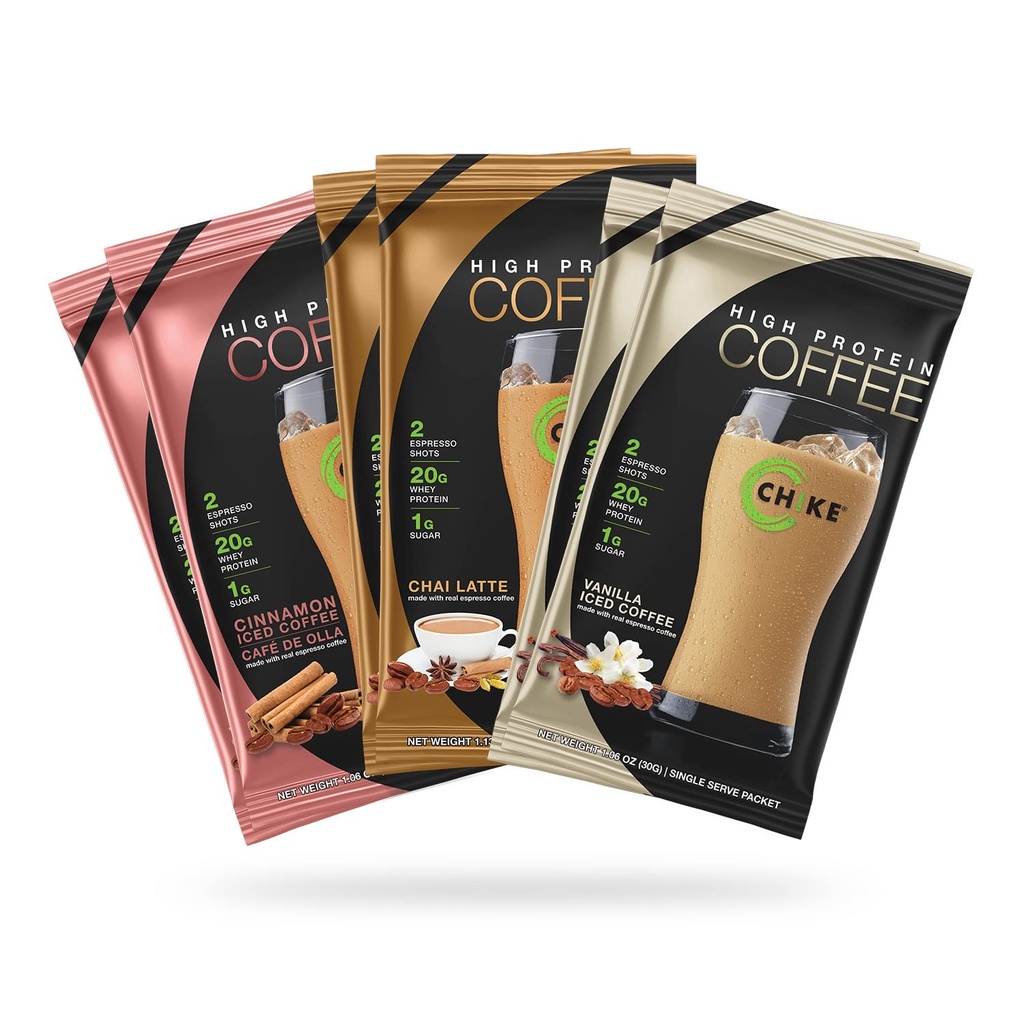 Chike Latte Love High Protein Mrożona kawa Sampler Pack, 20 G Protein, 2 Shots Espresso, 1 G Sugar, Keto Friendly i Gluten Free, 6 Pojedynczy zestaw