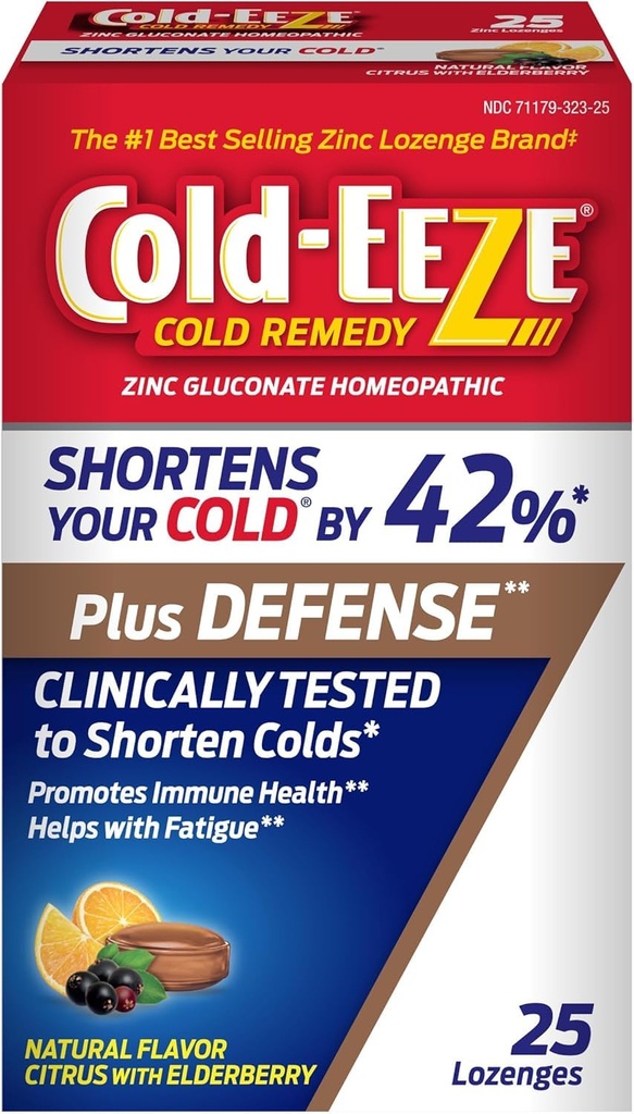 Cold- Eeze Plus obrony Naturalne Citrus z Elderberry Zinc Zinc Lozenges, Homeopatic Cold Remedy, Skróty Common Cold Symps, Promotes Immune Health z Sambucus Nigra, Echinacea i Rose HIPS, 25 Ct