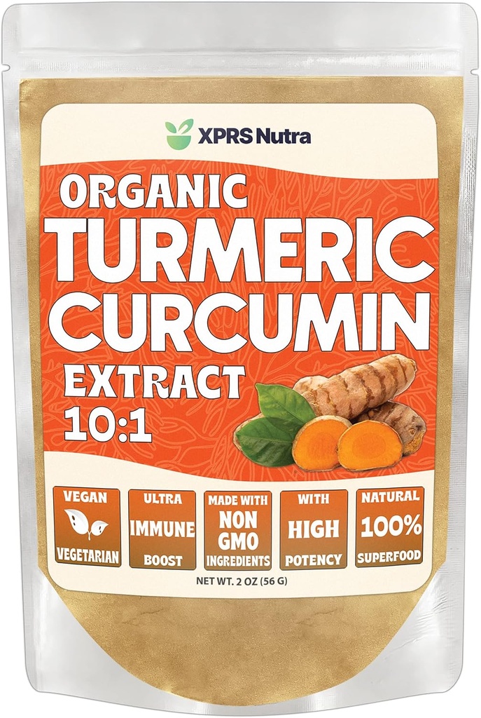 XPRS Nutra Organic Kurkumina w proszku Ekstrakt 10: 1 - Premium USDA Organic Curcumina Proszek do Odporności - Wegańska Przyjazna Czysta Kurkumina dla Gut Health (2 unce)