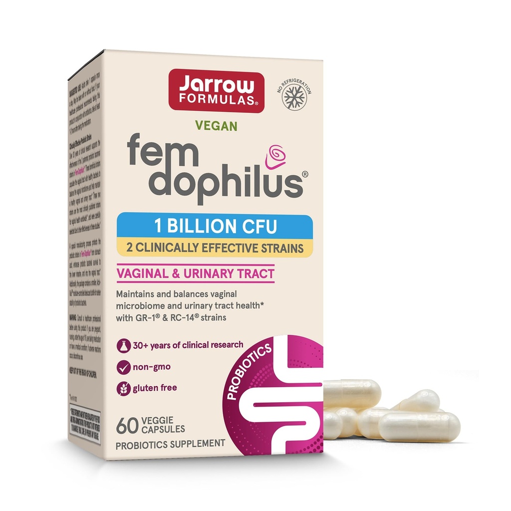 Jarrow Figuras Fem- Dophilus Probiotyki Vaginal 1 Miliard CFU z 2 Science- Backed Strains, Suplement diety dla Vaginal & Urynary Tract Support, 60 Kapsułki, 60 Day Supply, Shelf- Stabilne Probiotyki