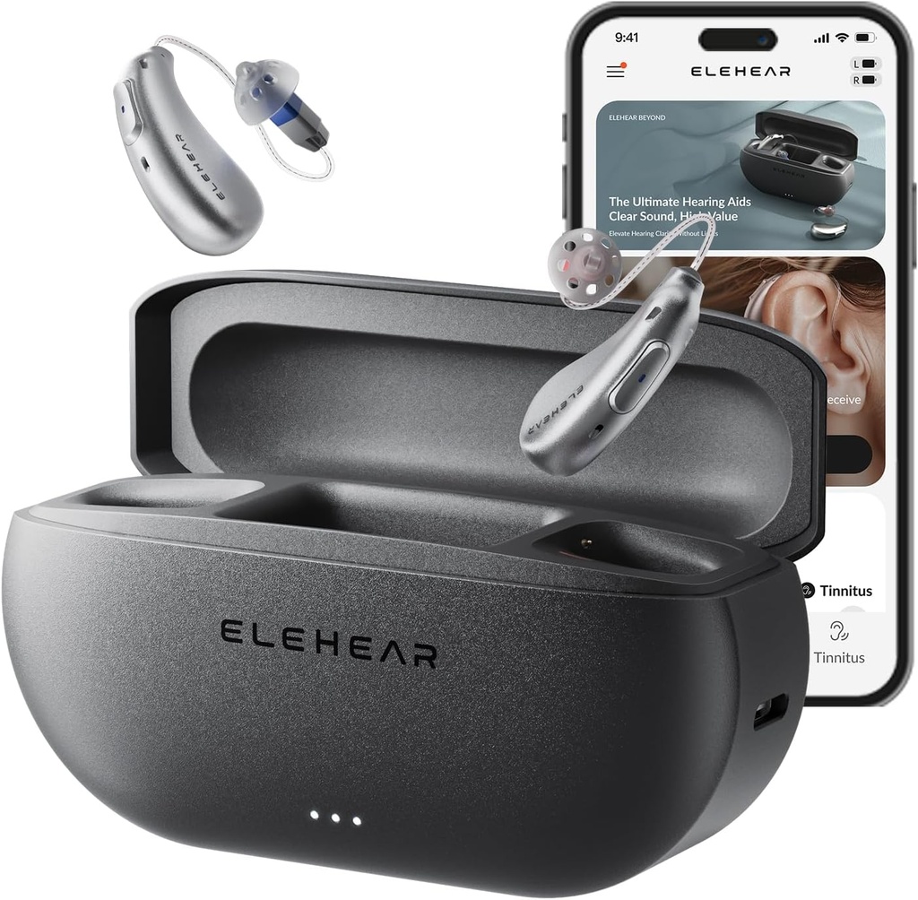 ELEHEAR- Beyond OTC Słuchaczy, AI napędzane Speech Enhancement i szum w uszach Masking, Superior Sound Quality, Łączność z iOS lub urządzeń Android poprzez Bluetooth 5.3, dla seniorów i dorosłych