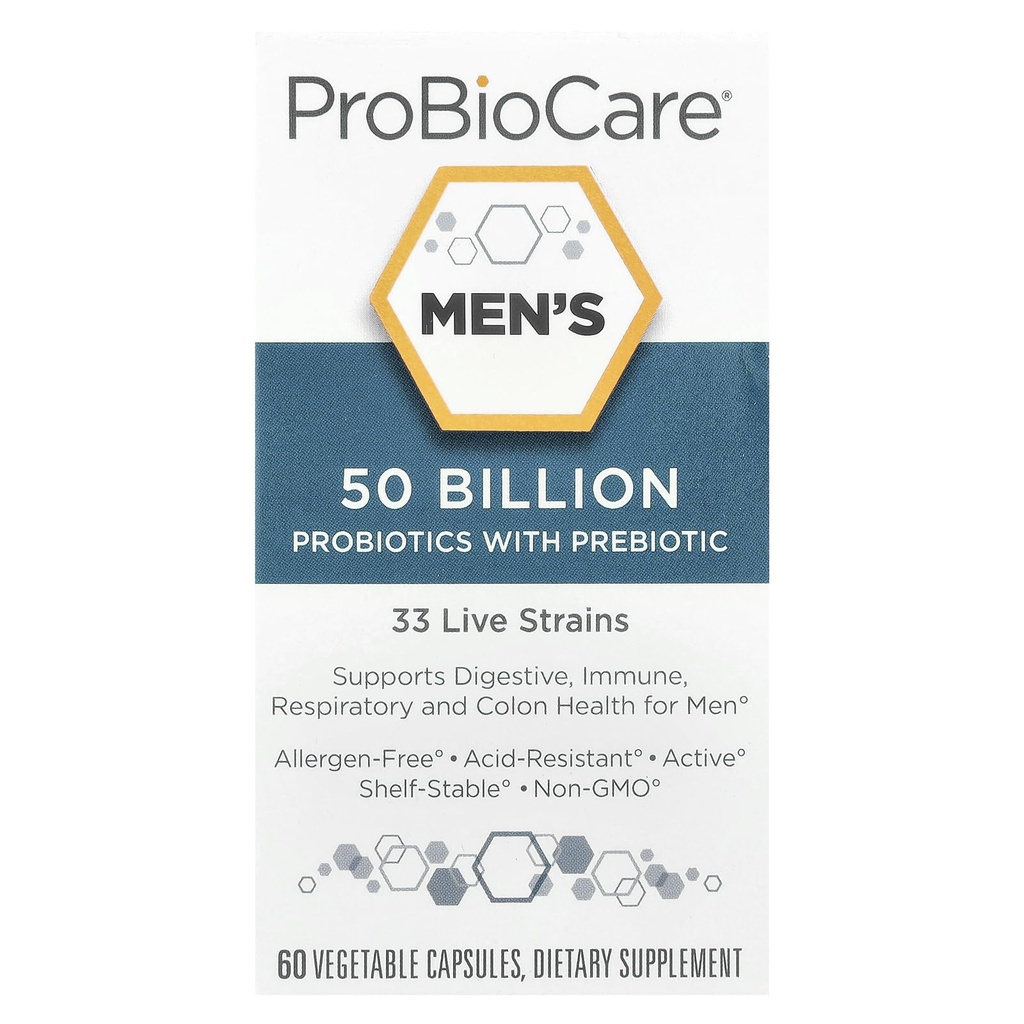 Probiotyk dla mężczyzn - 50 Mln CFU, Wspomaga zdrowie pokarmowe i równowaga Gut Flora, promuje ogólne Wellness i wzmacnia funkcje immunologiczne (60 Kapsułki roślinne)