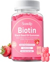 Gumie oleju z nasion czarnego z biotyną, wsparcie immunologiczne Zdrowe włosy i skóry i paznokcie dla kobiet i mężczyzn, Chlorofil, Cynk, Witamina A, B6, B12, C, D, E, Suplement wegański - 60 Gummies