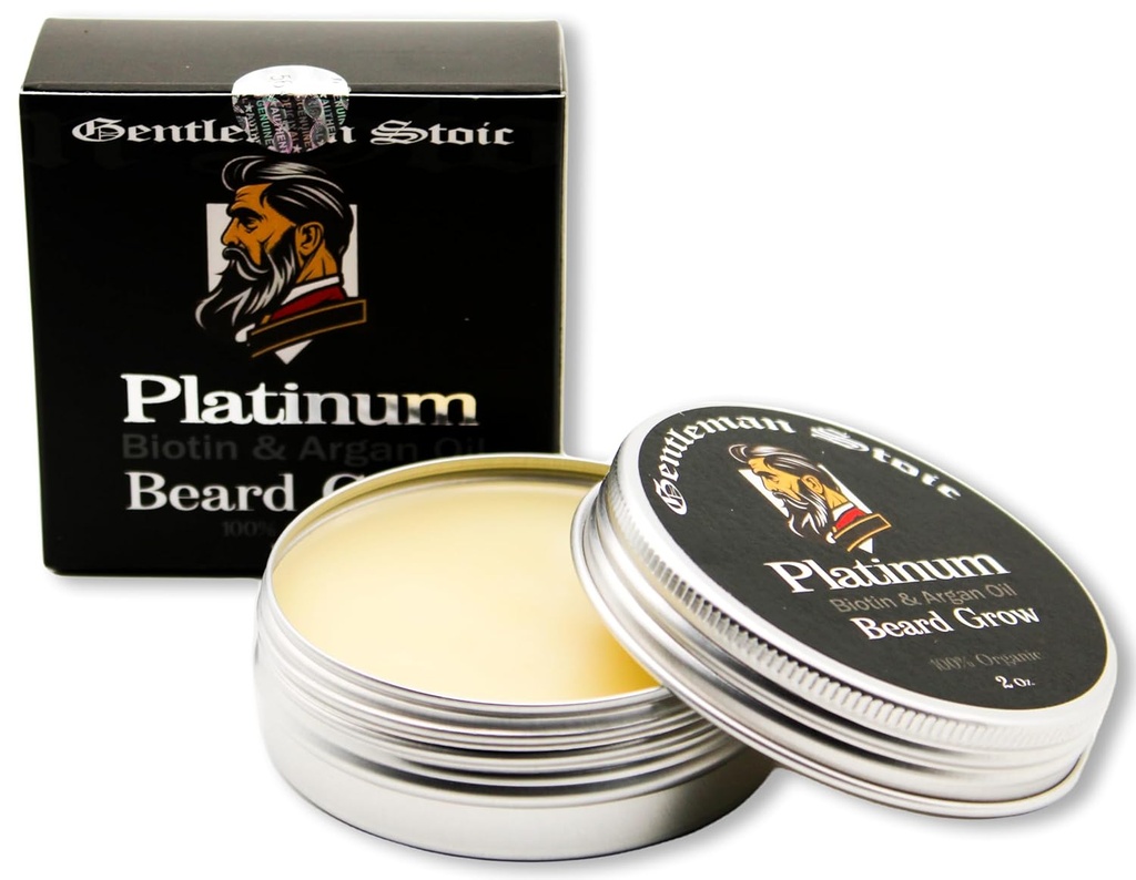 Platinum Beard Grow- Wszystkie naturalne beard balsam dla mężczyzn - Biotin wzbogacony balsam z Argan & Witamina E Infused urlopu w odżywce do brody dla mężczyzn - Vanilla Spice (2oz - Pack of 1)