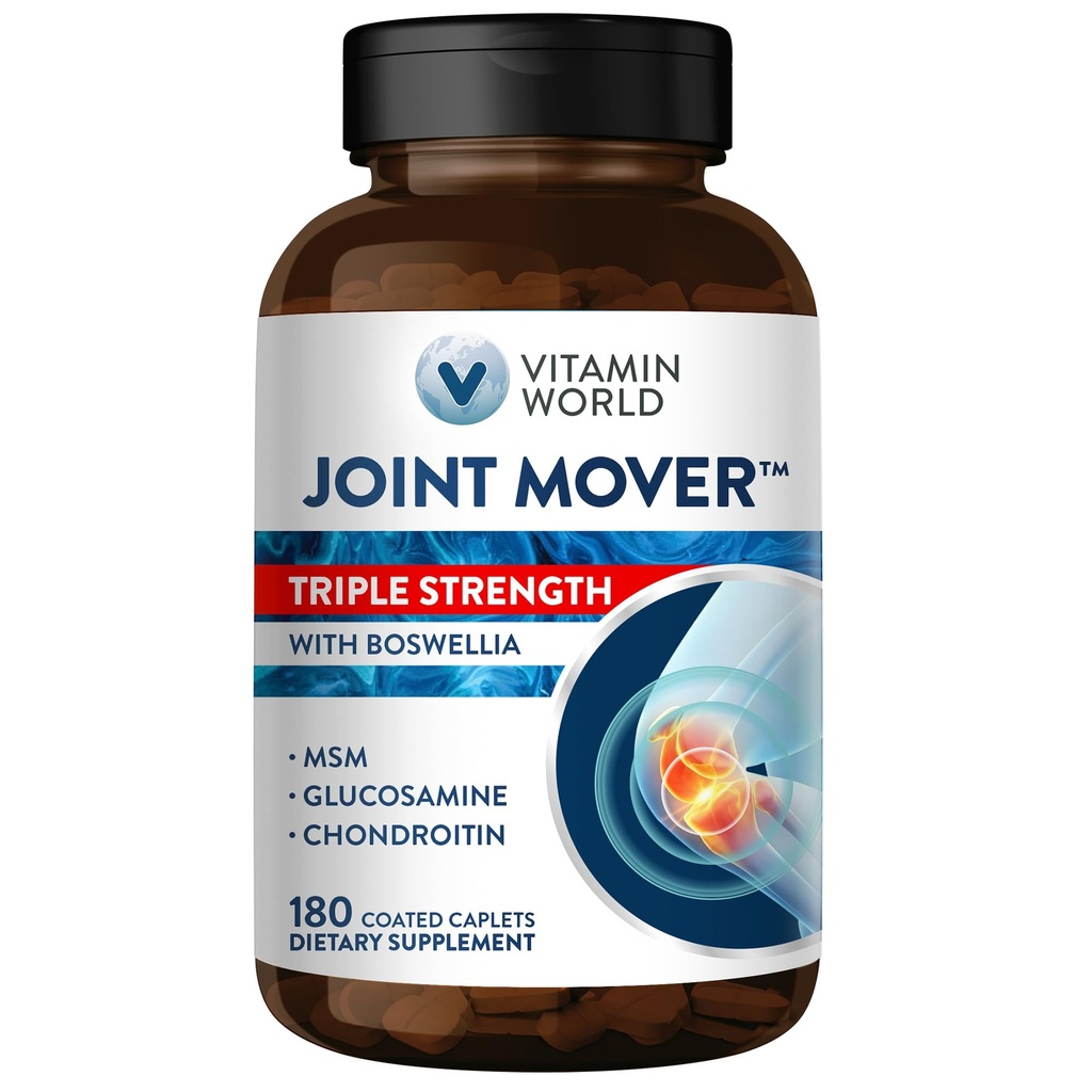 Witamina World Triple Strength Joint Mover, Glukozamina Chondroitin z suplementem MSM Joint Support Supplement, Collagen & Boswellia Serrata Extract, Wsparcie Joint Strength, Comfort & Elastyczność, 180 Kapsułki