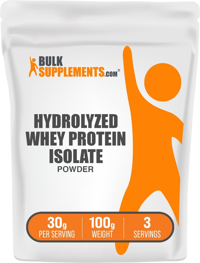 BulkSupplements.com Zhydrolizowany proszek z izolatu białka serwatki - białko izolatu serwatki - Unflavored & Gluten Free, 30g per Serving, 100g (3.5 oz) (opakowanie po 1)