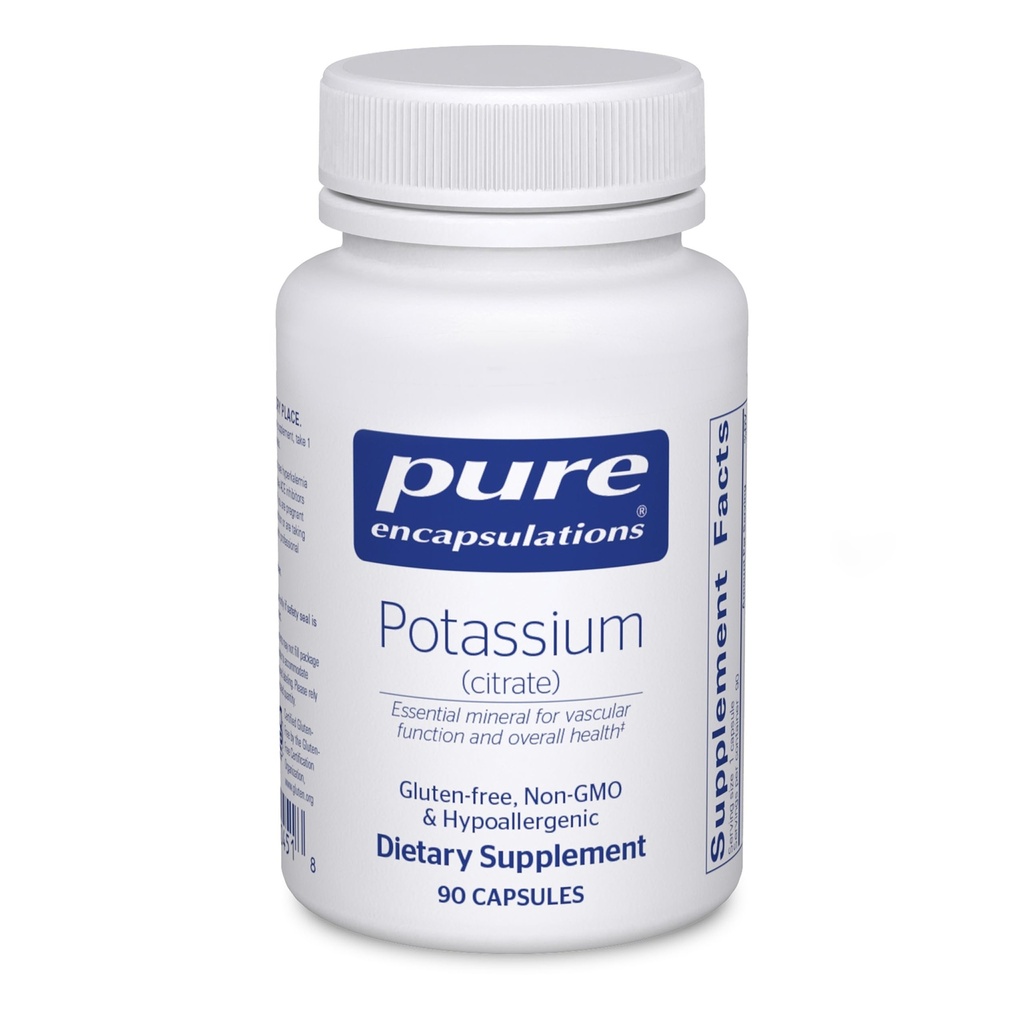 Czyste enkapsulacje Potas (Cytrate) - Esencjalny suplement elektrolitu w celu wsparcia Nerve & Muscle Function, Adrenals, Hormony, Heart Health & Energy * - Kapsułka z cytrynianem potasu - 90 Kapsułki
