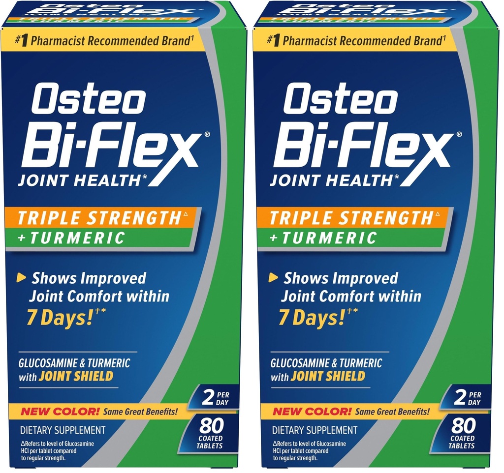 Osteo Bi- Flex Triple Force Glukozamina z kurkumą, Joint Health Supplement, Coated Tablets, Wersja oryginalna, 80 Count (Pack of 2)