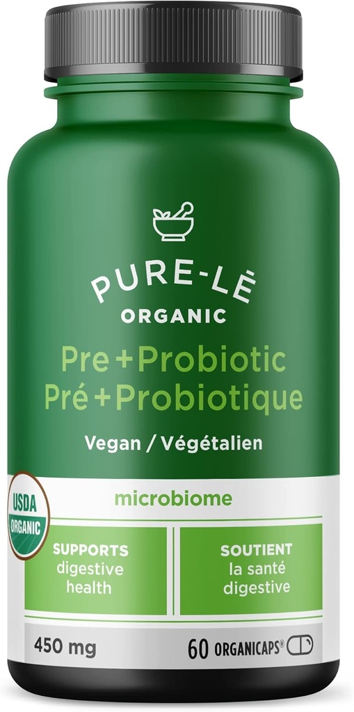 USDA Organic Prebiotic + Probiotic 60 Organicaps - Vegan Certified Organic Kosher Complete Daily Digestive Support. Wszystkie naturalne - Ultra Premium Digestive Suplement diety.