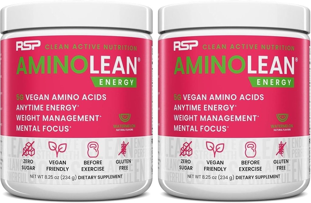 RSP NUTRITION AminoLean Pre Workout Powder, Amino Energy & Weight Management with BCAA Amino Acids & Natural Caffeine, Precuting Boost for Men & Women, 30 Serv (Pack of 2)