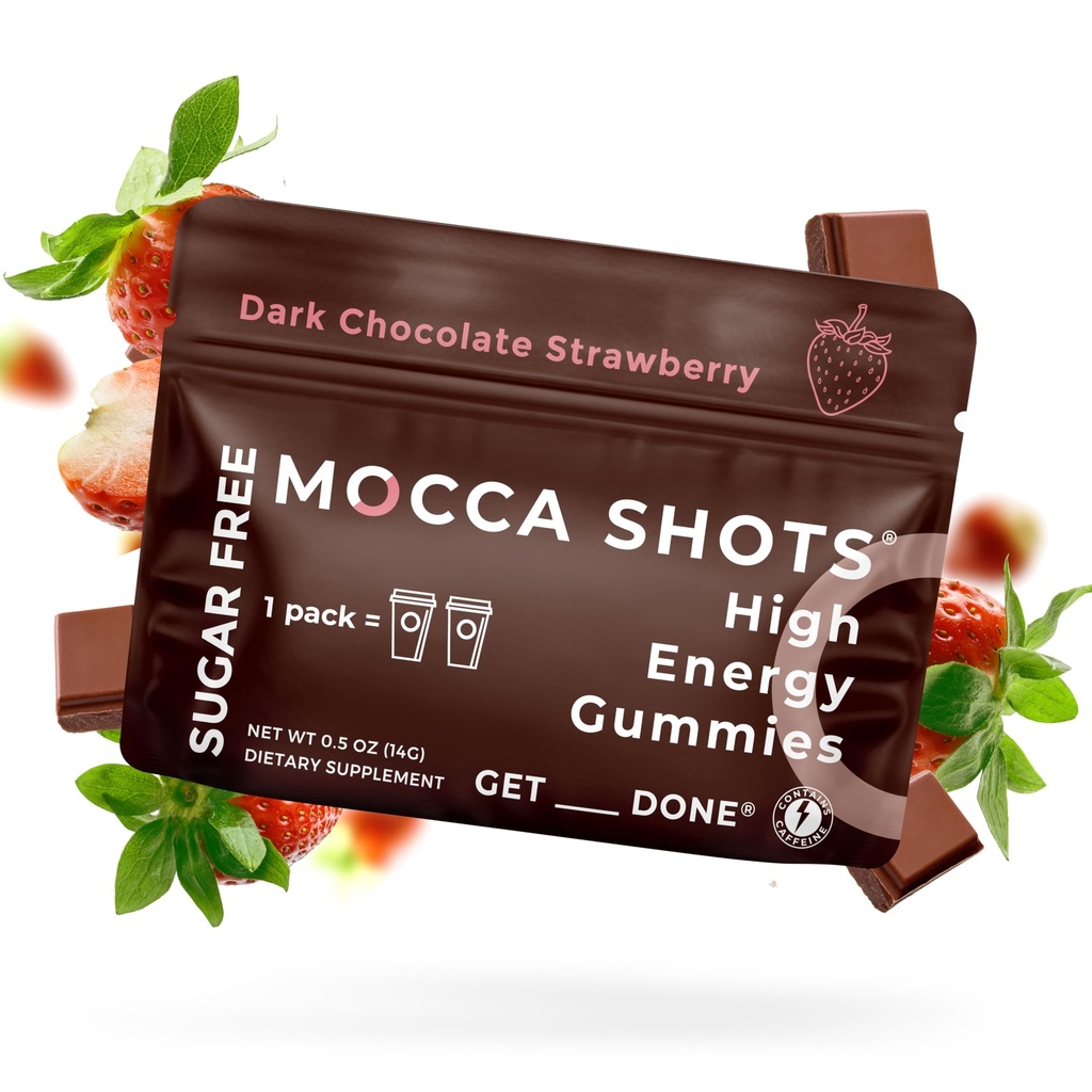 Najwyższe stężenie SGC 100mg kofeiny na gumę, 2 Gummies na opakowanie, 6- Pack Mocca Shots Sugar-Free Truskawki Plant-oparte na nootropic Instant Energy z Ginkgo biloba, Theobromine.