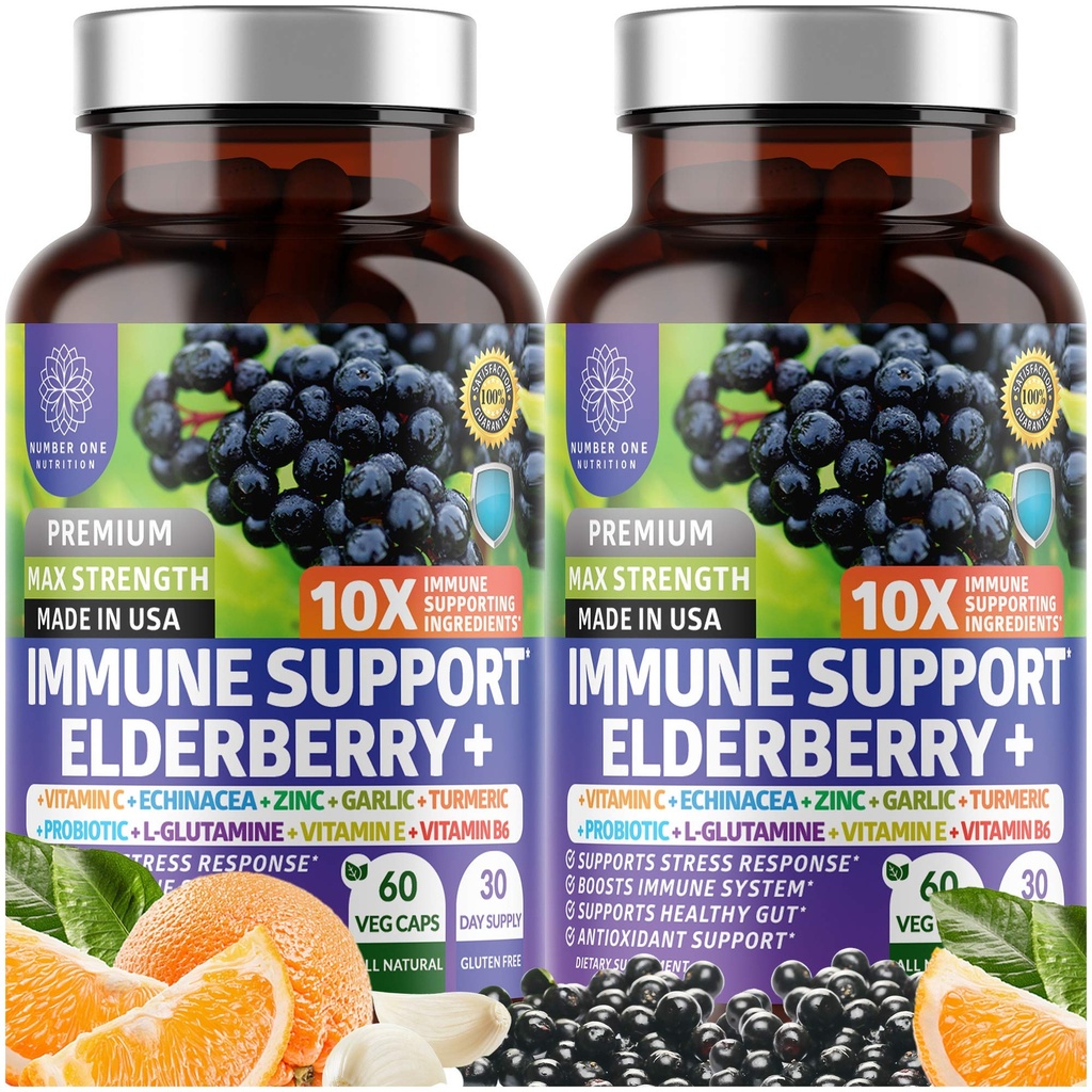 2 Opakowanie N1N Premium 10 w 1 suplemencie wsparcia immunologicznego [10 składników mocnych] z Elderberry, Witamina C, Cynk, Echinacea, Kurkumina kurkumina, Czosnek i Probiotyki dla dorosłych, 120 Czapki Veg