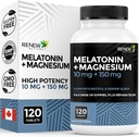 NOWE DZIAŁANIA Melatonina 10MG z Magnezu 150MG Sleep Aid per Serving - Wsparcie Sen Onset, Jet Lag Relief, Formacja tkanki i Elektrolit Balance for Resteful Sleep - Made in Canada - 120 Kapsułki
