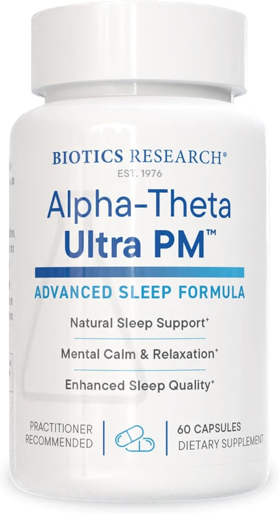 Biotics Research Alpha Theta Ultra PM L Theanine, Passionflower, Lemon Balm, Wspomaga GABA, Serotonina, Reguluje Circadian Rhythms, 60 Kapsułki