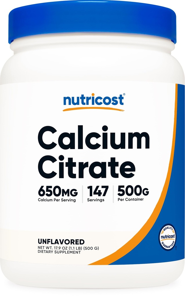 Nutricost Wapnia Citrate Powder (500 gramów) (Unflavored) - Czysty Wapnia Citrate, No Fillers, Gluten Free (1.1lbs)