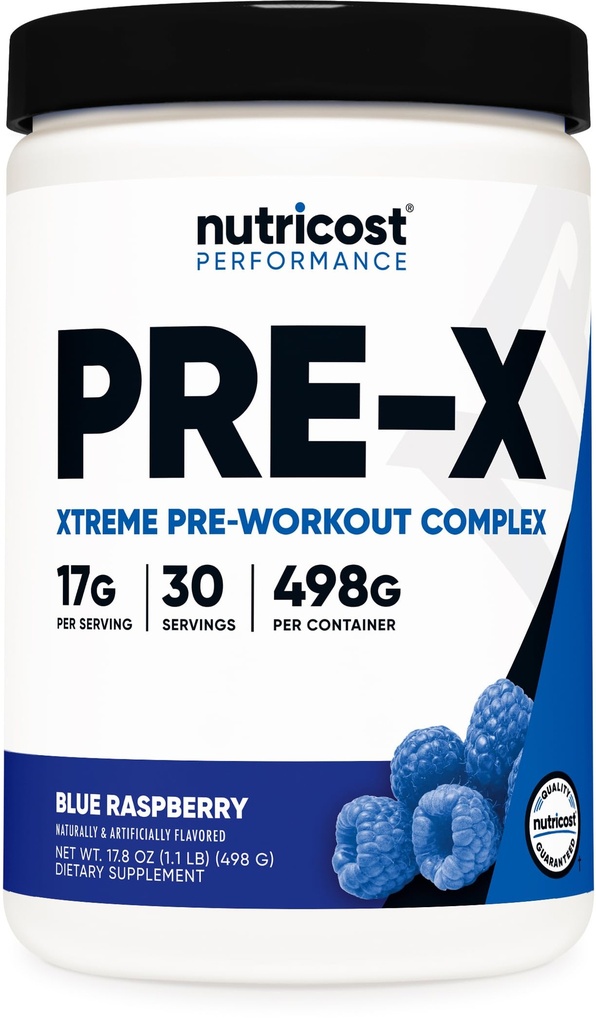 Nutricost Pre- X Xtreme Pre- Workout Powder Complex, Blue Malina, 30 Służenia, Wegetarianin, Non-GMO i Gluten Free