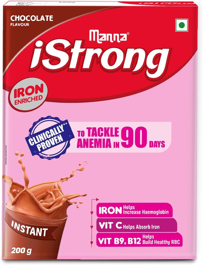 Manna i Strong 400g Żelazo fortyfikowane kobiety Picie zdrowia (Czekolada) Żelazo suplement Żelazo Lock Formuła z VIT C, B9, B12