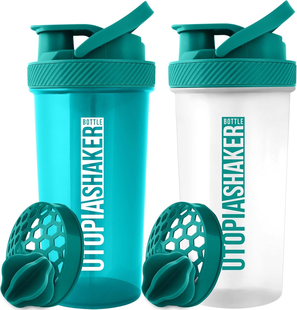 Utopia Strona główna Butelka z shakerem białkowym - (Opakowanie po 2) 28- Butelki z shakerem do mieszania białek - Fitness Sports Classic Butelka z shakerem białkowym (Teal & Clear / Teal)