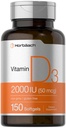 Horbaach witaminy D3 2000IU Softgels 124; 150 Hrabia 124; 50mcg Cholecalciferol 124; Non- GMO & Gluten