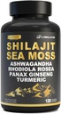 Shilajit kapsułki dla mężczyzn - 50% kwasu Fulvic, 85 + Ślad minerałów Pure Himalayan, Shilajit Resin Extract with Sea Moss, Ashwagandha- for Energy, Stamina -120 kapsułki